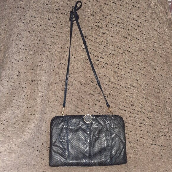 Vintage BALLY CANADA-Navy Blue Snakeskin Convertible Clutch/Shoulder-Near Mint